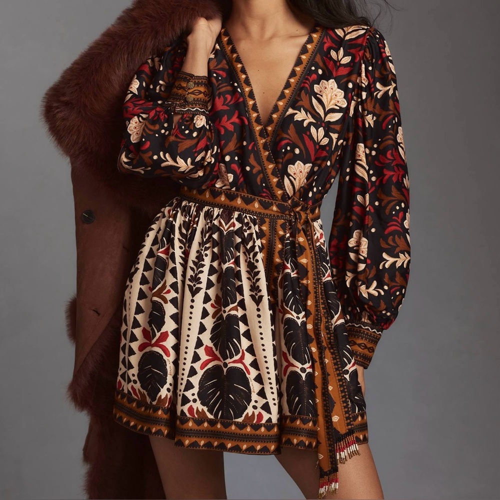 NWT Tapestry Garden Belted Wrap Mini Dress ORP $255 MEDIUM ♠️🍂✨〰️
